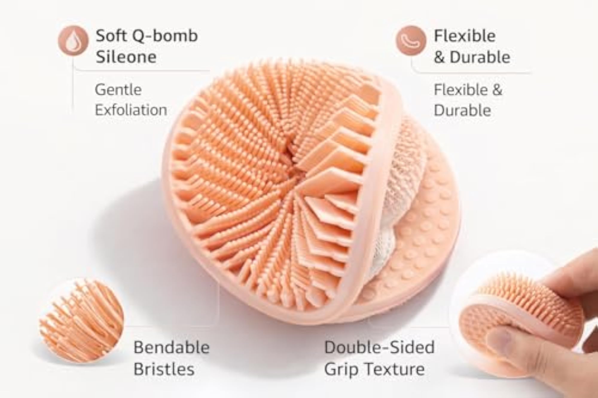 Double Sided Silicone Shower Brush for Gentle Exfoliating